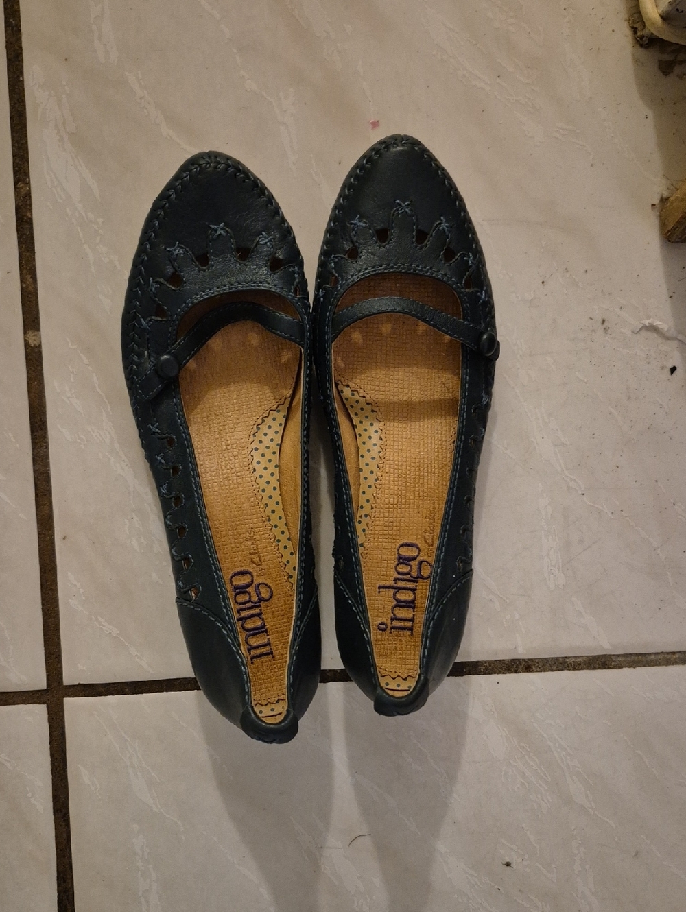 Indigo Women's Navy Mary Jane Flats with Perforated Detail